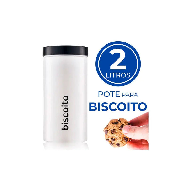 Pote Porta Mantimentos Biscoito Com Tampa De Rosca 2 Litros Branco