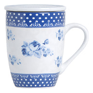 Caneca De Porcelana Super White Com Tampa E Filtro Elsa Azul Branco