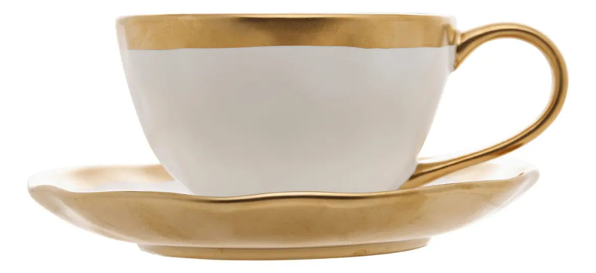 Xícara De Café 90ml Dubai Branco Dourado Gold Luxo Wolff Branco Design Martelado
