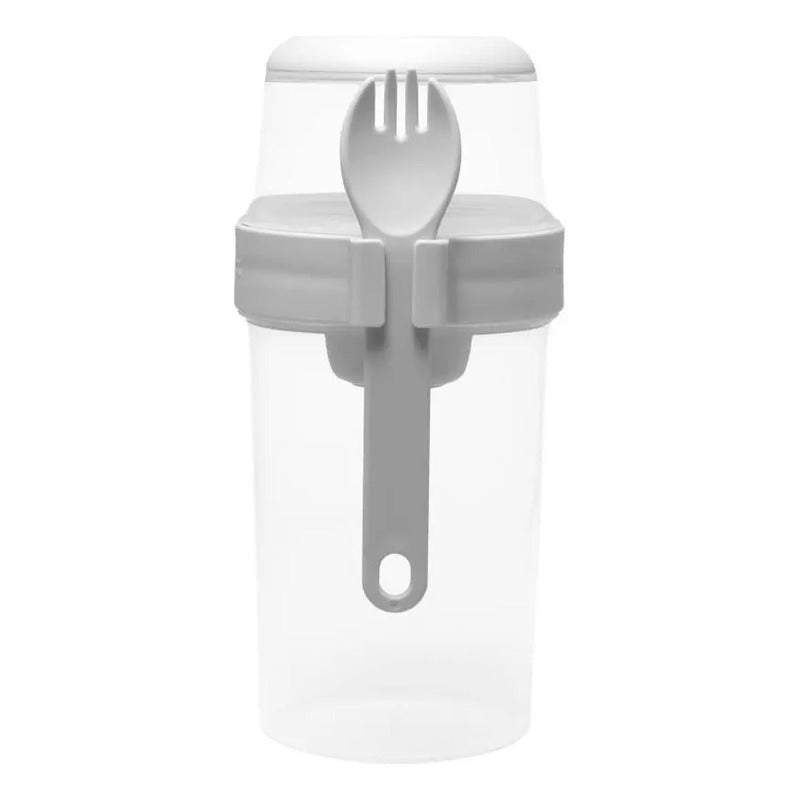 Pote Lyor De Plástico Para Salada Com Garfo E Alça Cinza 1l