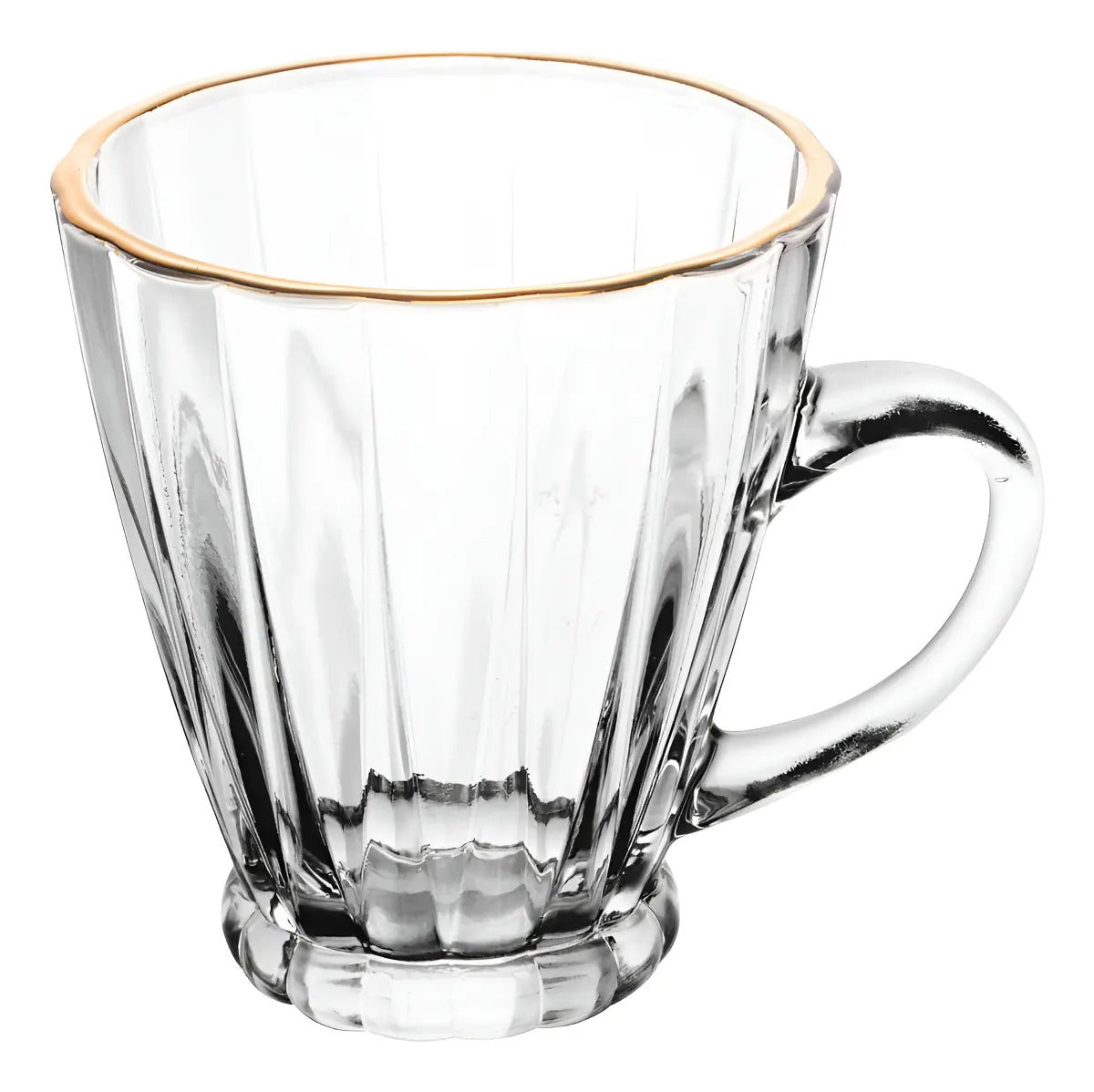 Conjunto 4 Xícaras Café Vidro Fio Ouro Radial 160ml Lyor Transparente Liso