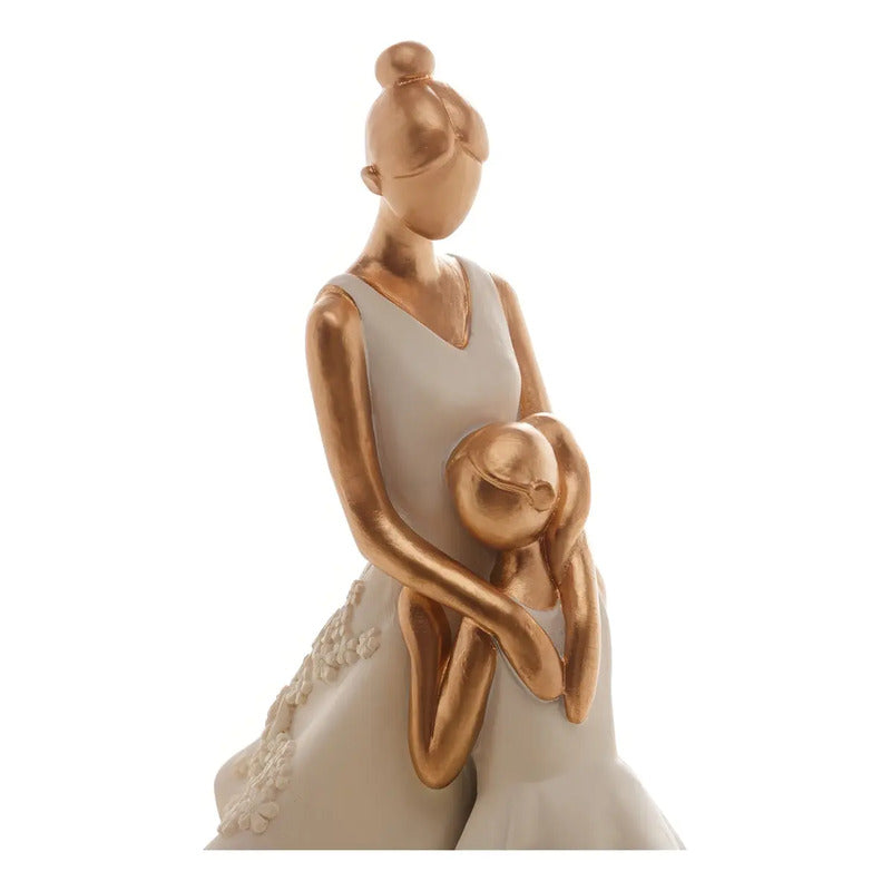 Escultura Decorativa Família Mãe E Filha Se Abraçando Cor Branco