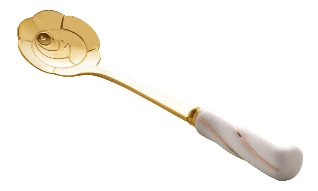 4 Colheres Wolff Flowers De Aço Inox Dourado/branco Branco Com Dourado
