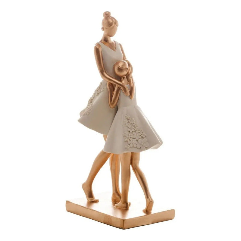 Escultura Decorativa Família Mãe E Filha Se Abraçando Cor Branco