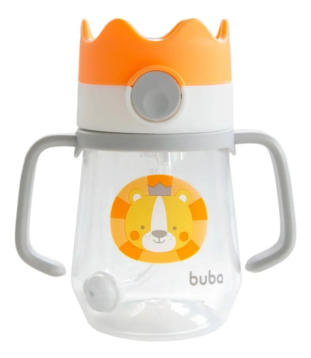 Copo De Transição Infantil Com Canudo Leão Buba Laranja Leão