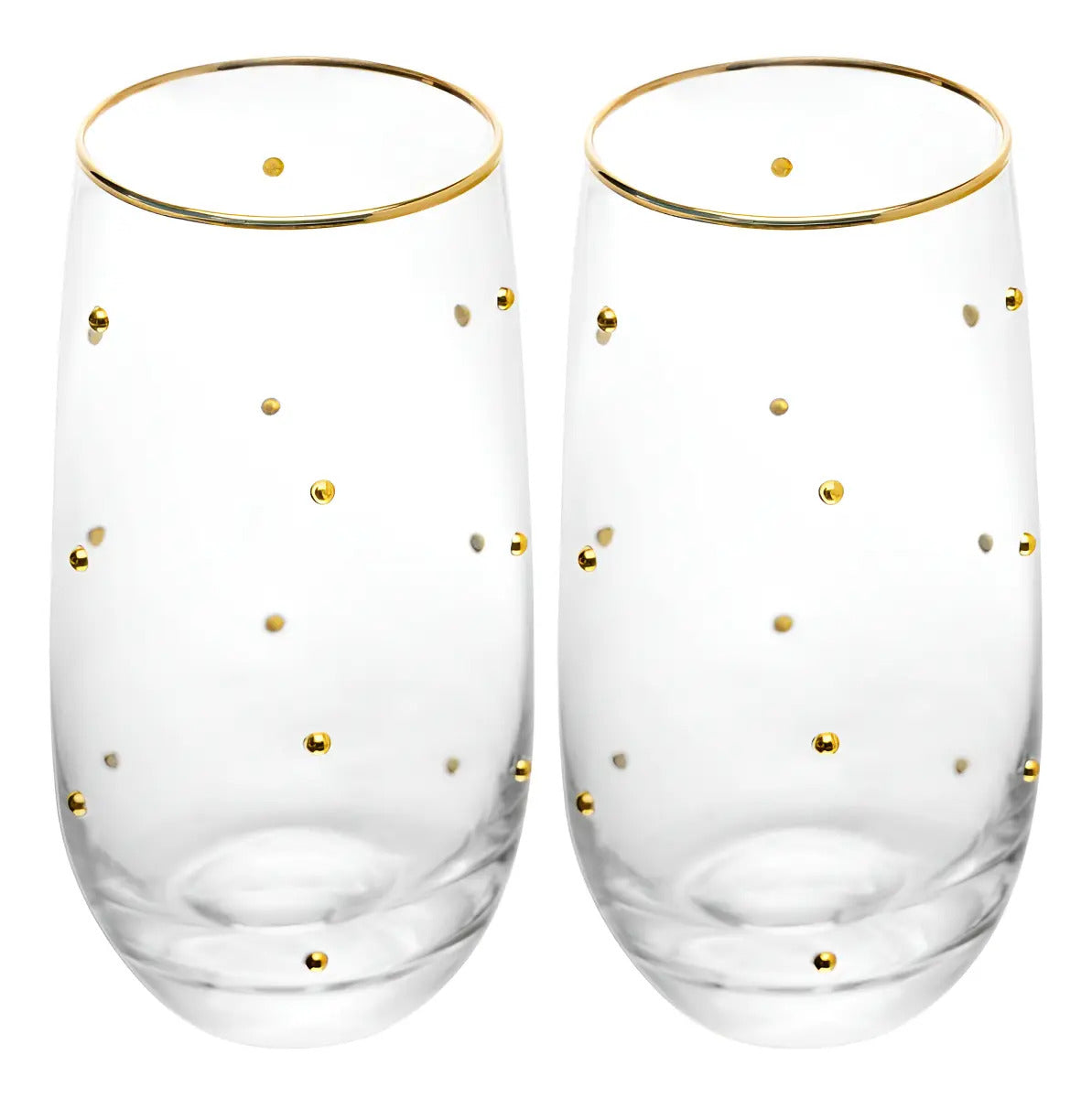 2 Copos Balls Fio De Ouro 300ml Vidro Wolff Incolor