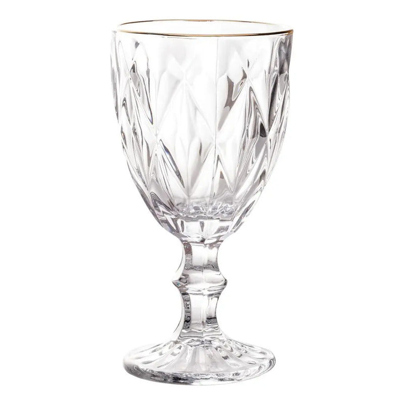Jogo Taças Com Fio De Ouro Borda Dourada Transparentes 6un 300ml Diamond Socram