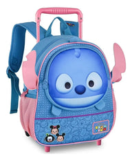 Mochila Escolar De Carrinho Para Criança Stitch Tsum Tsum 13  Azul Geométrico