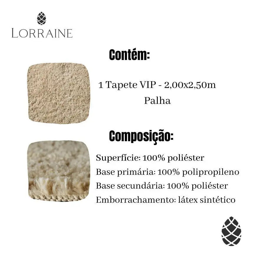 Tapete 200x250 Sala Quarto Jolitex Pelo Baixo Antiderrapante Vip 200x250 Palha