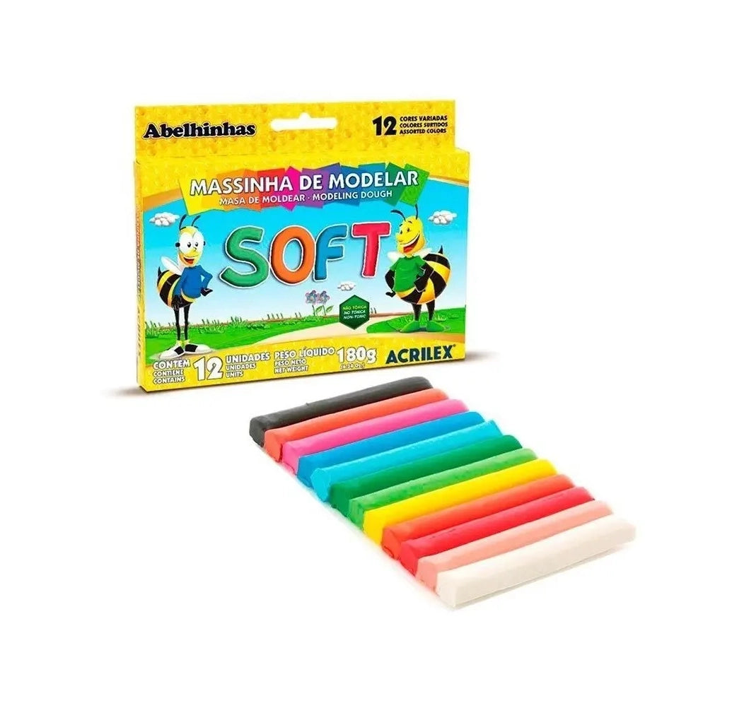 Massinha De Modelar Soft Acrilex 12 Cores Multicor Não Tóxica Infantil Mulitcor