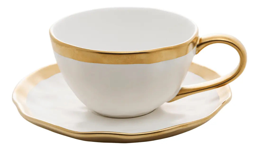 Xícara De Café 90ml Dubai Branco Dourado Gold Luxo Wolff Branco Design Martelado