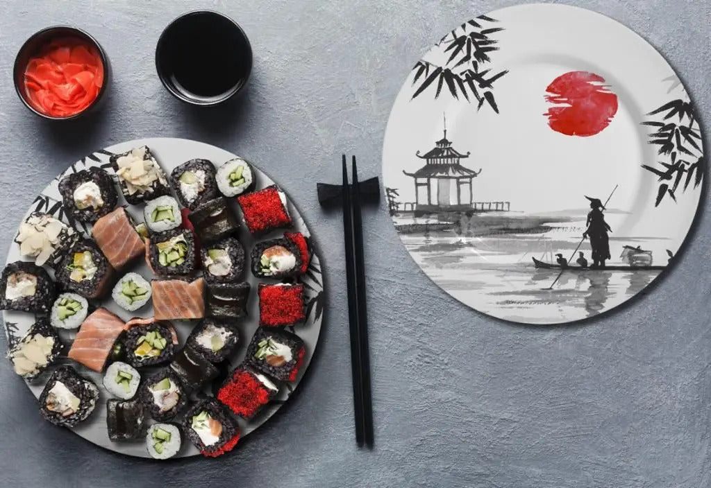 Kit Colecionável 6 Peças Com Mini Molheira Cerâmica Branco/preto Japanese - Alleanza