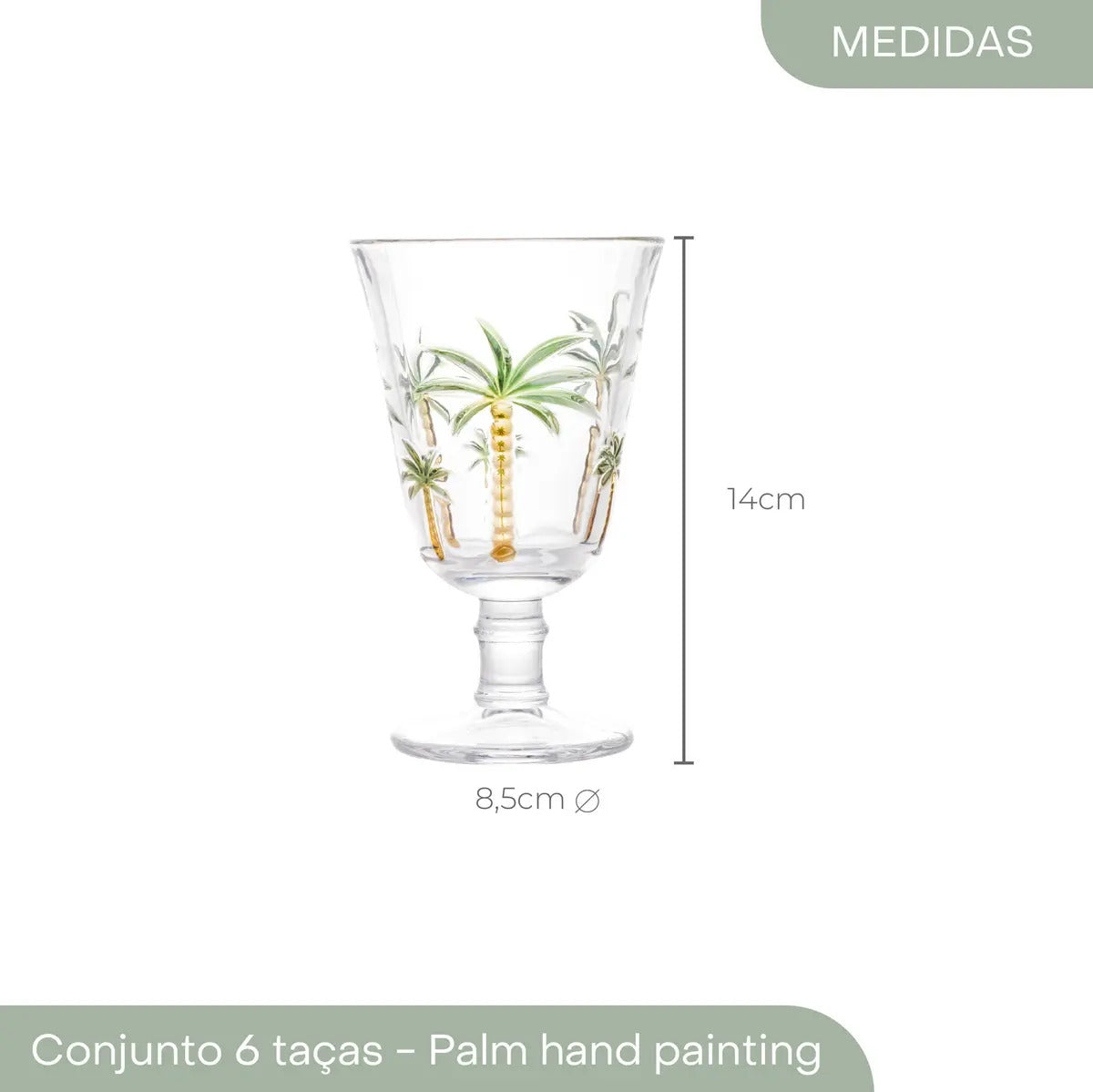 6 Taças De Cristal Verde 240ml Palm Hand Painting - Lyor
