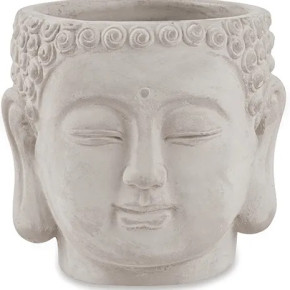 Cachepot De Concreto Buddha Face Cinza 8,5x8x9,5cm - Lyor