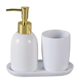 Cj 3pc P/banheiro De Ceramica Londres Branco E Dourado - Lyor